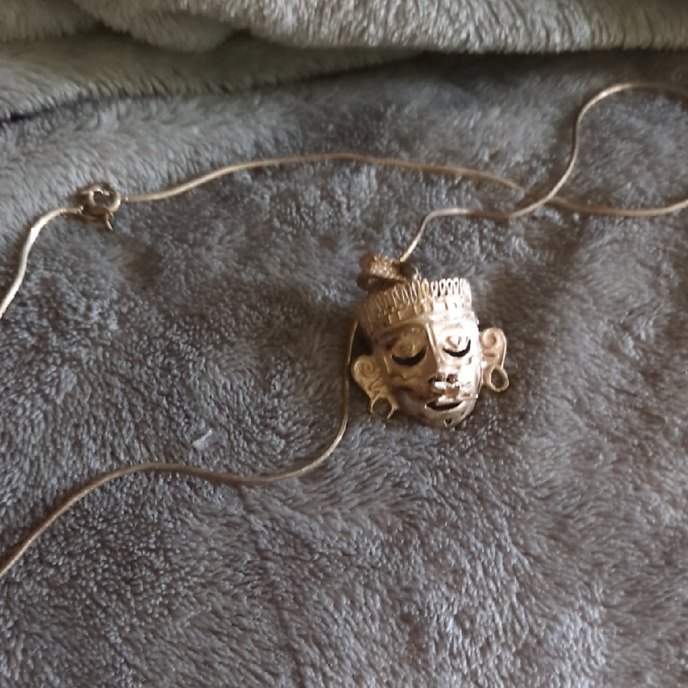 Vtg Sterling Silver Face Pendant Necklace